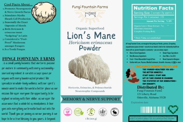 Lion's Mane (Hericium erinaceus) Mushroom Powder - Image 2